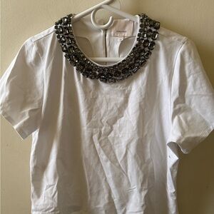 NWOT Cinq à Sept White Top with Crystal Embellishments size L